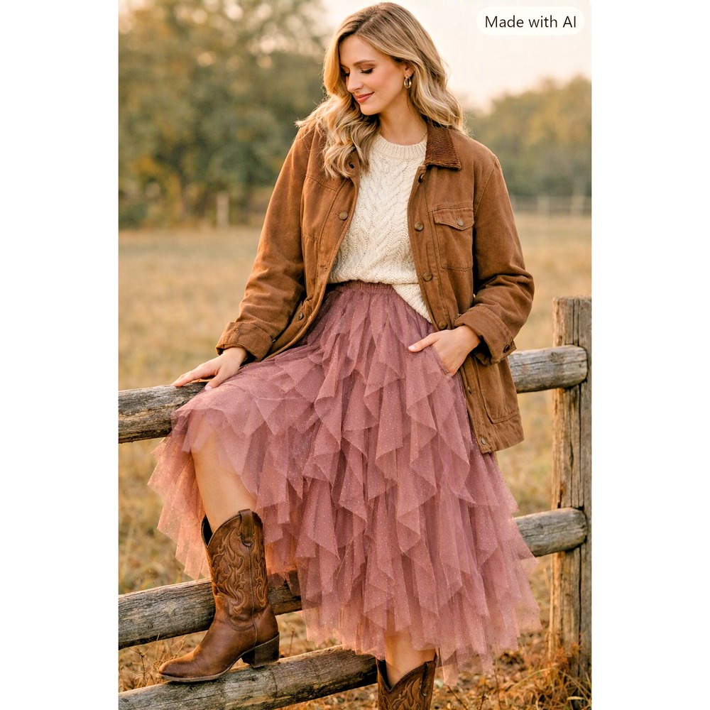 Altar'd State Dusty Rose Nia Tulle Waterfall Skirt Swiss Dot Fairycore - Sz XS